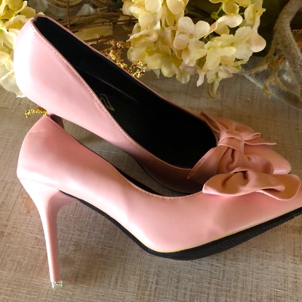 Chic Fashion Pink High Heel Bow Toe
